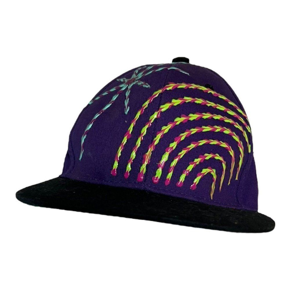 BK Caps Original Snapbacks Purple Hat Embroidered Palm Tree Rainbow Folk Art SEE